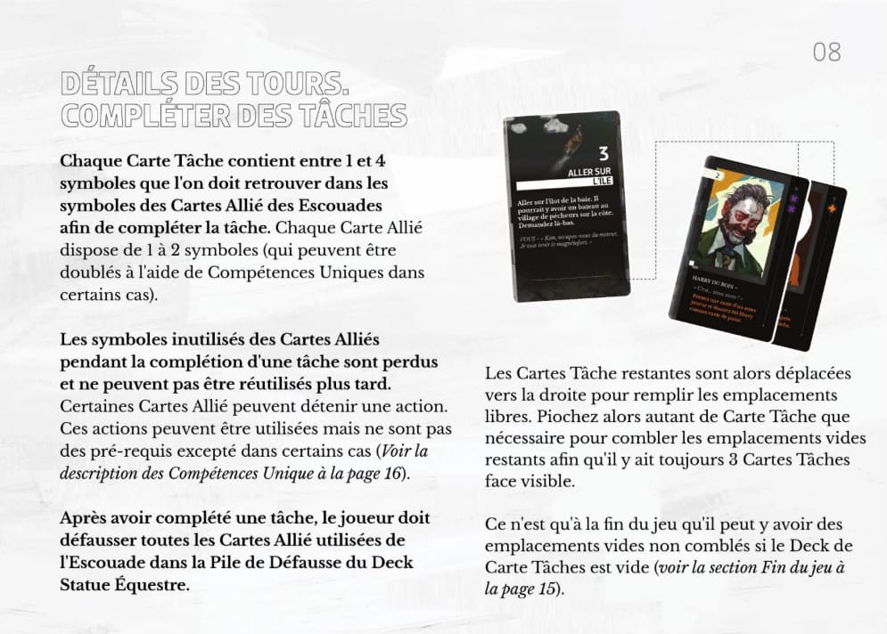 Capture d'écran d'une page traduite du livret de règle Echoes of Revachol