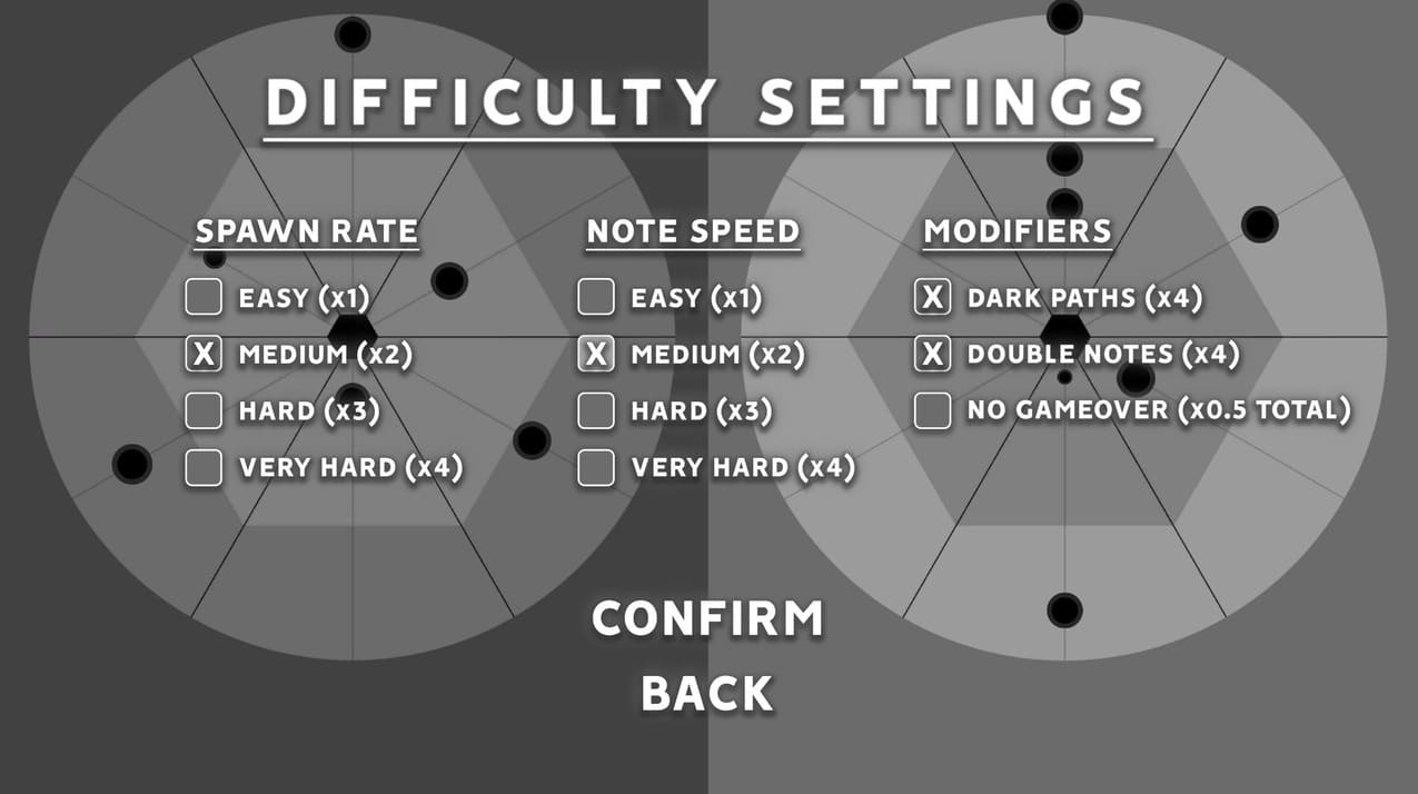 Capture d'écran dans l'interface de difficulté de Twin Stick